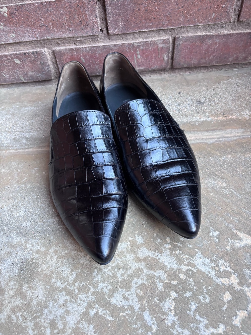 Paul Green Black Croc-Embossed Pointed Slip-Ons